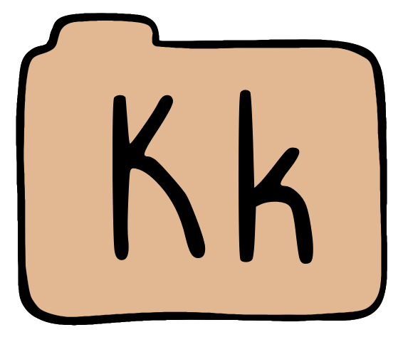 light orange file folder with capital and lowercase K on it.